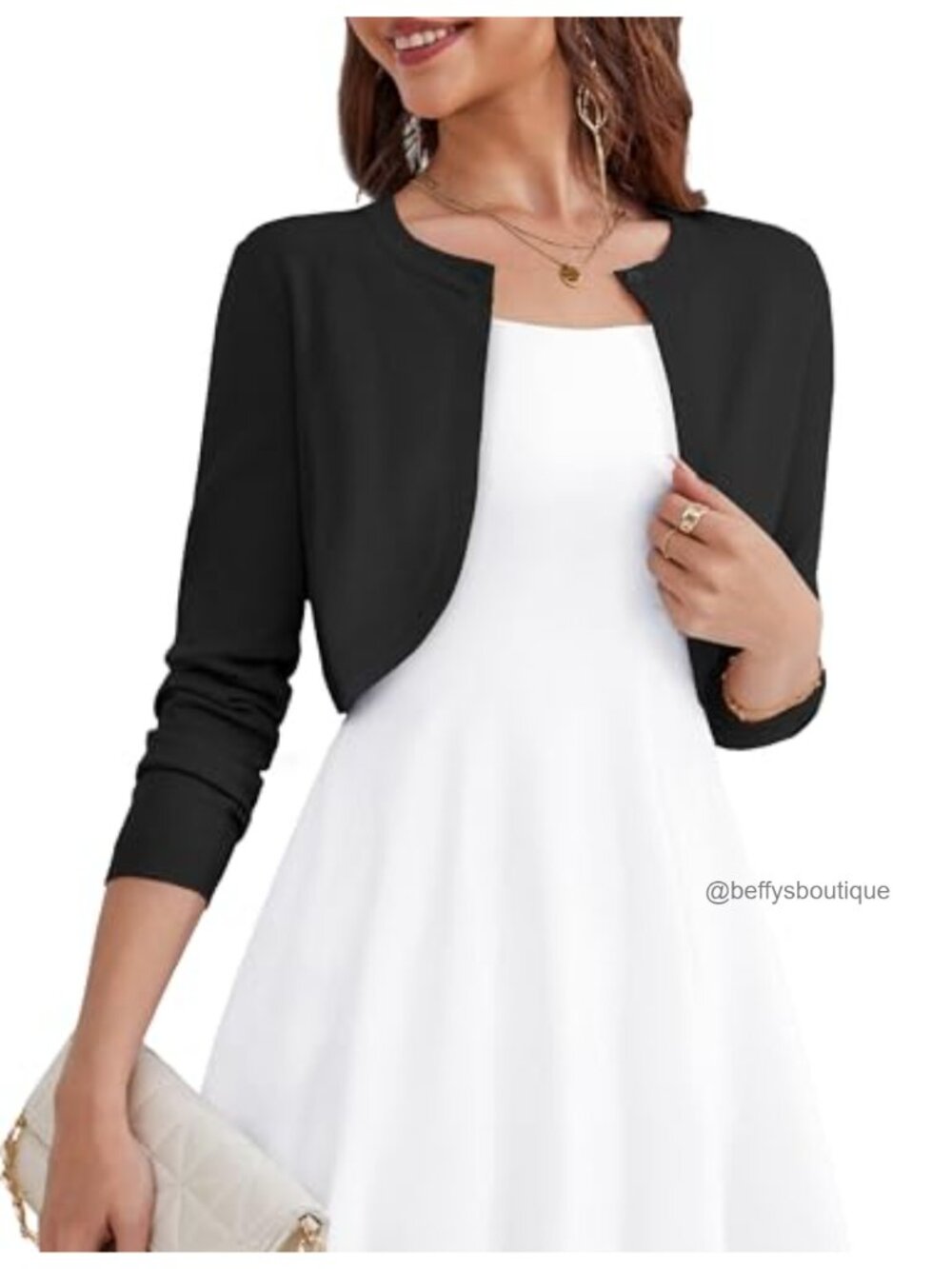 Women's Long Sleeve Cropped Bolero Cardigan Shrug Open Front Lightweight Knit